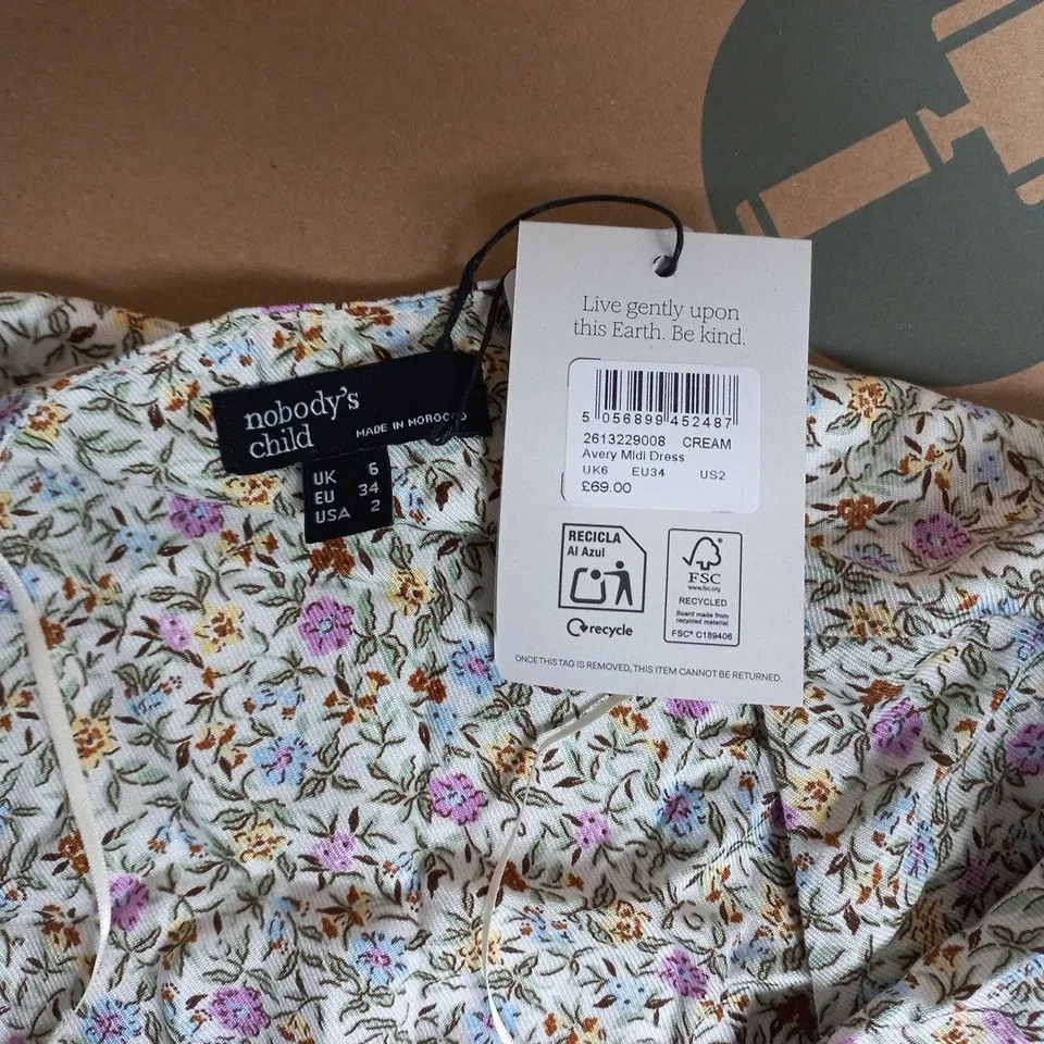 NOBODY'S CHILD AVERY MIDI DRESS – CREAM FLORAL, UK6