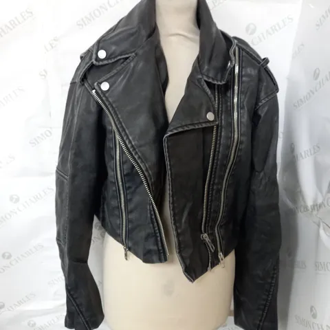 ZARA CROPPED BLACK & SILVER JACKET - LARGE