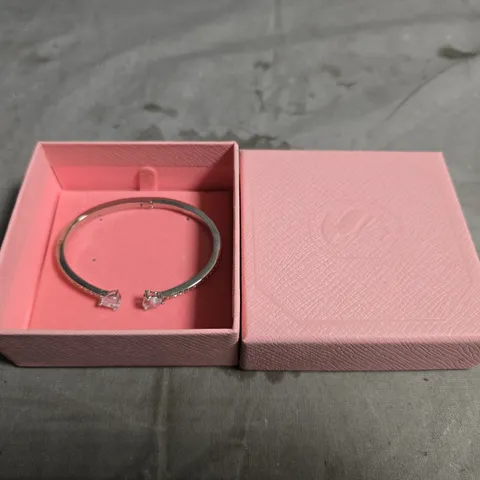 BOXED SWAROVSKI SILVER-TONE BRACELET WITH TWO END-SET STONES 