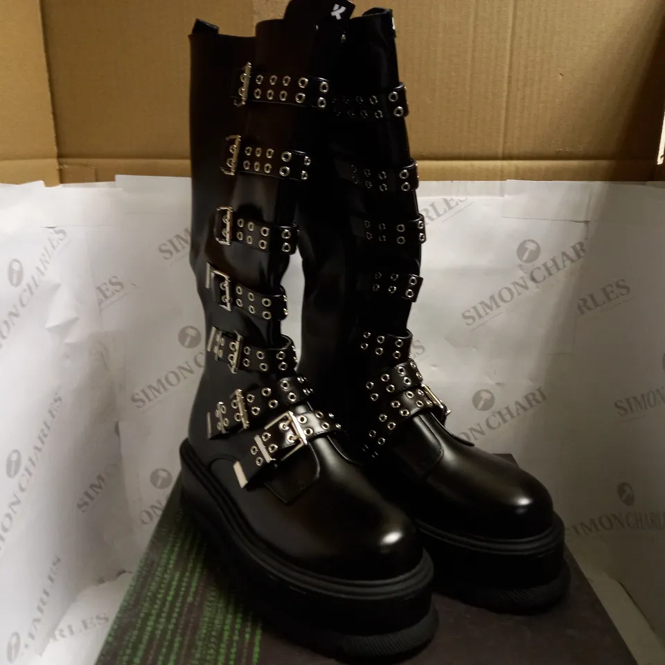 KOI VEGAN HADRIAN COMBAT PLATFORM LONG BOOTS - BLACK SIZE 9