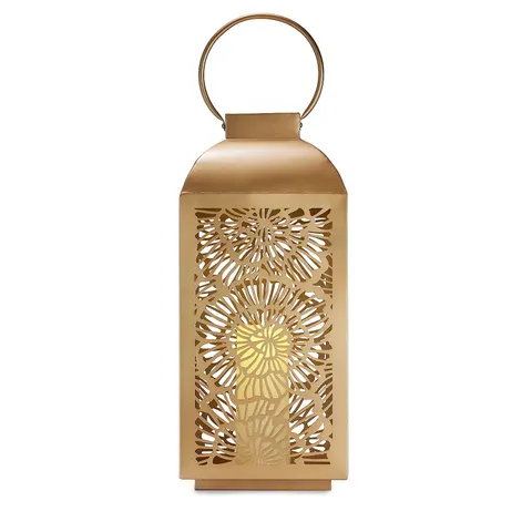 GARDEN STORIES 50CM LARGE METAL OUTDOOR LANTERN WITH LED CANDLE