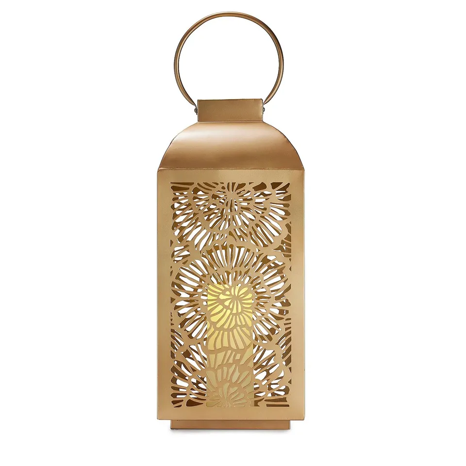 GARDEN STORIES 50CM LARGE METAL OUTDOOR LANTERN WITH LED CANDLE