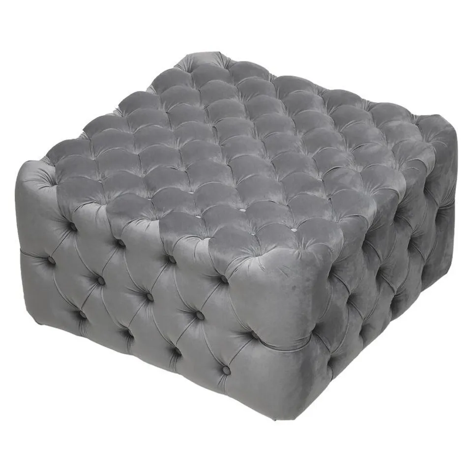 BOXED SQUARE VELVET STOOL GREY UPHOLSTERY