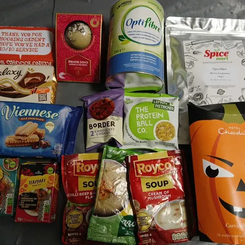 LOT OF 15 ASSORTED FOOD ITEMS TO INCLUDE PLANT BASED FIBRE, CHOCOLATES AND SHORTBREAD