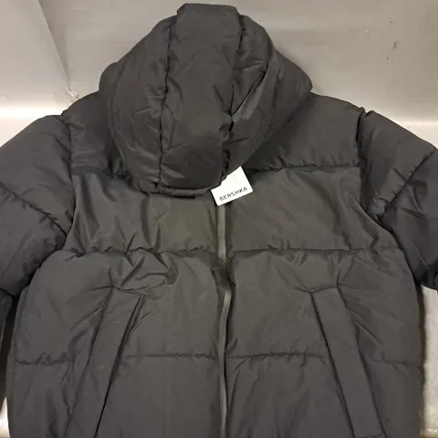 BERSHKA HOODED PADDED COAT IN BLACK SIZE SMALL