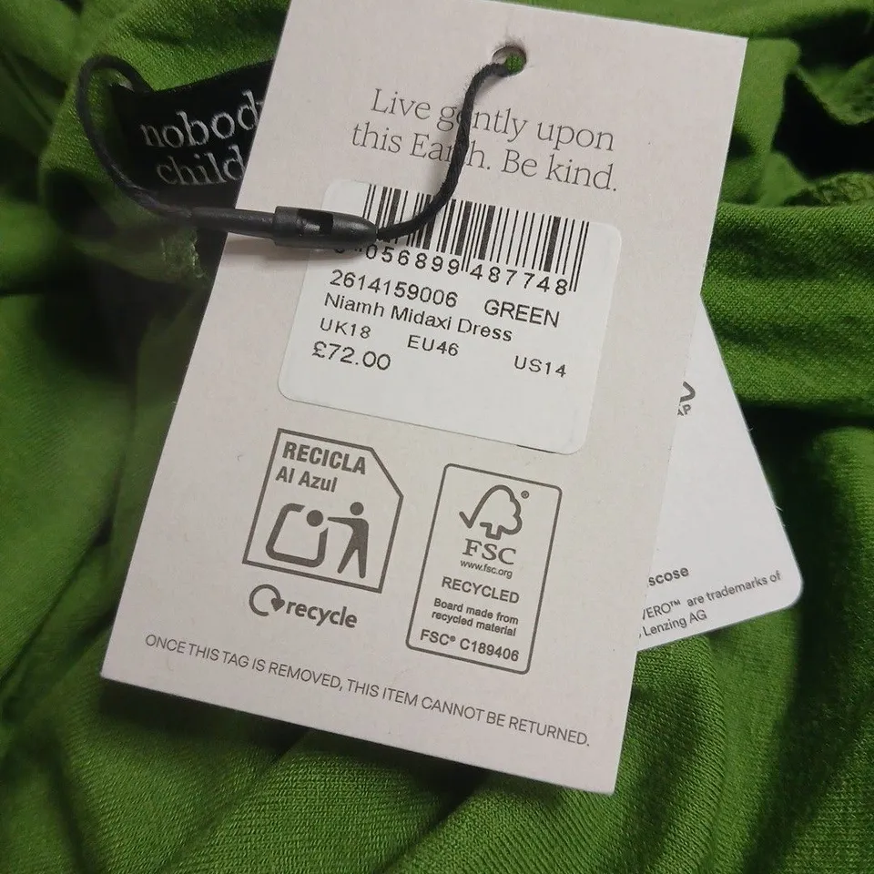NOBODYS CHILD NIAMH MIDAXI DRESS GREEN UK 18