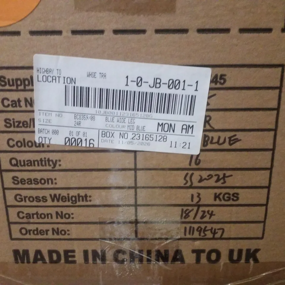 BOX CONTAINING APPROXIMATELY 16 BRAND NEW SIMPLY BE MID BLUE WIDE LEG TROUSERS - SIZE 24R