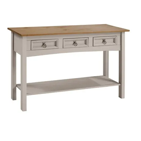 BOXED PALMEA 122CM SOLID WOOD CONSOLE TABLE WITH STORAGE GREY WAX