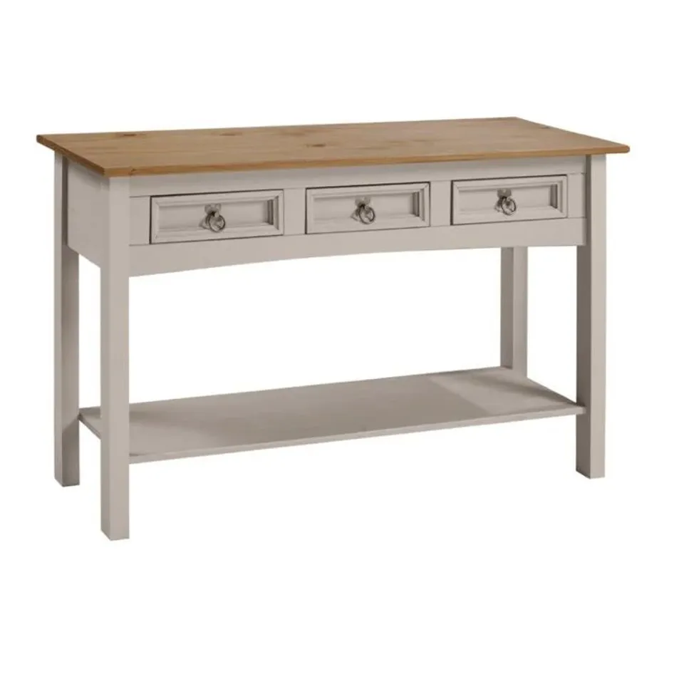 BOXED PALMEA 122CM SOLID WOOD CONSOLE TABLE WITH STORAGE GREY WAX