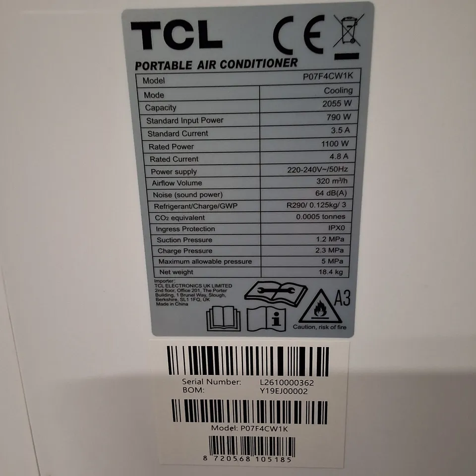 BOXED TCL PORTABLE AIR CONDITIONER P07F4CW1K – WHITE