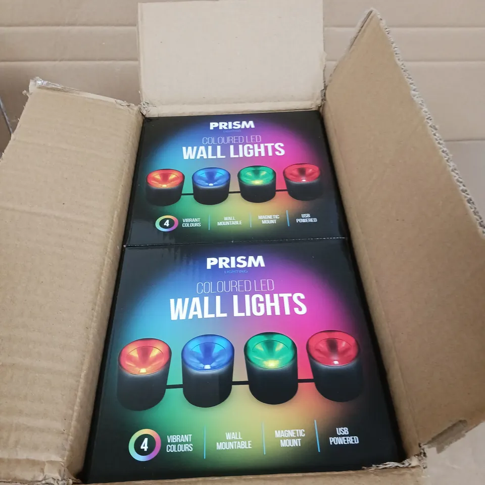 LOT OF 6 BOXES OF PRISM COLOURED LED WALL LIGHTS 