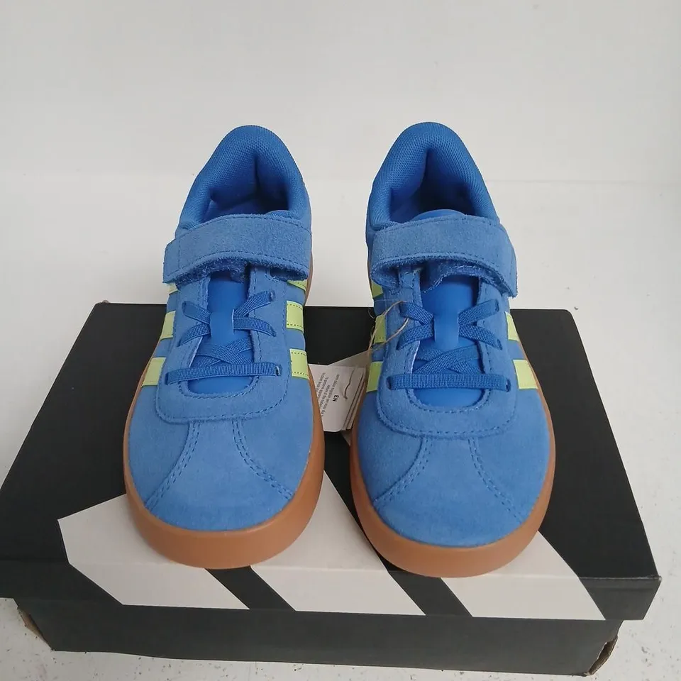 ADIDAS VL COURT 3.0 EL C KIDS' SNEAKERS – BLUE WITH NEON YELLOW STRIPES, GUM SOLE (UK 1)