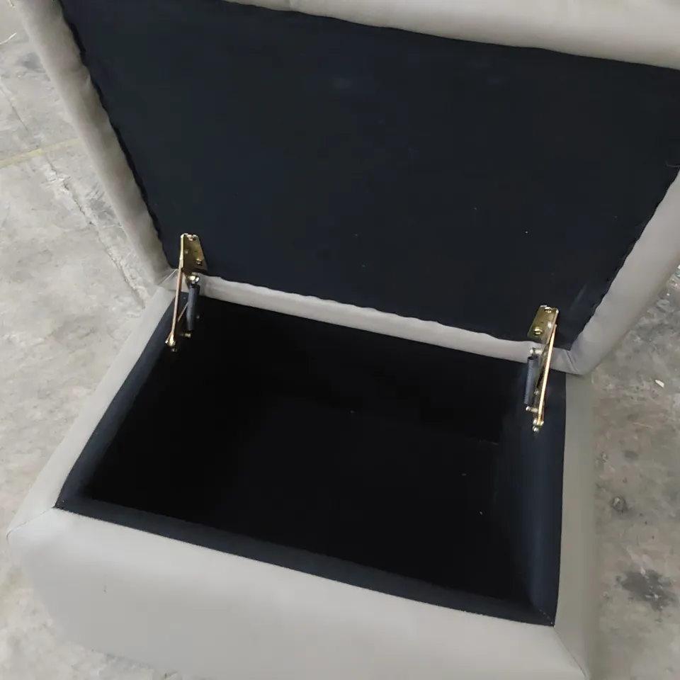 DESIGNER STORAGE FOOTSTOOL GREY LEATHER 