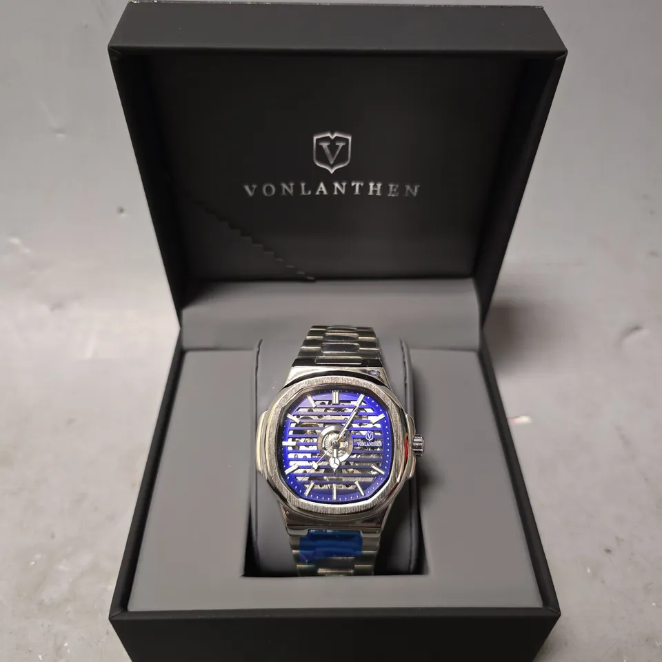 BOXED VONLANTHEN BLUE DIAL CLASSIC WATCH 
