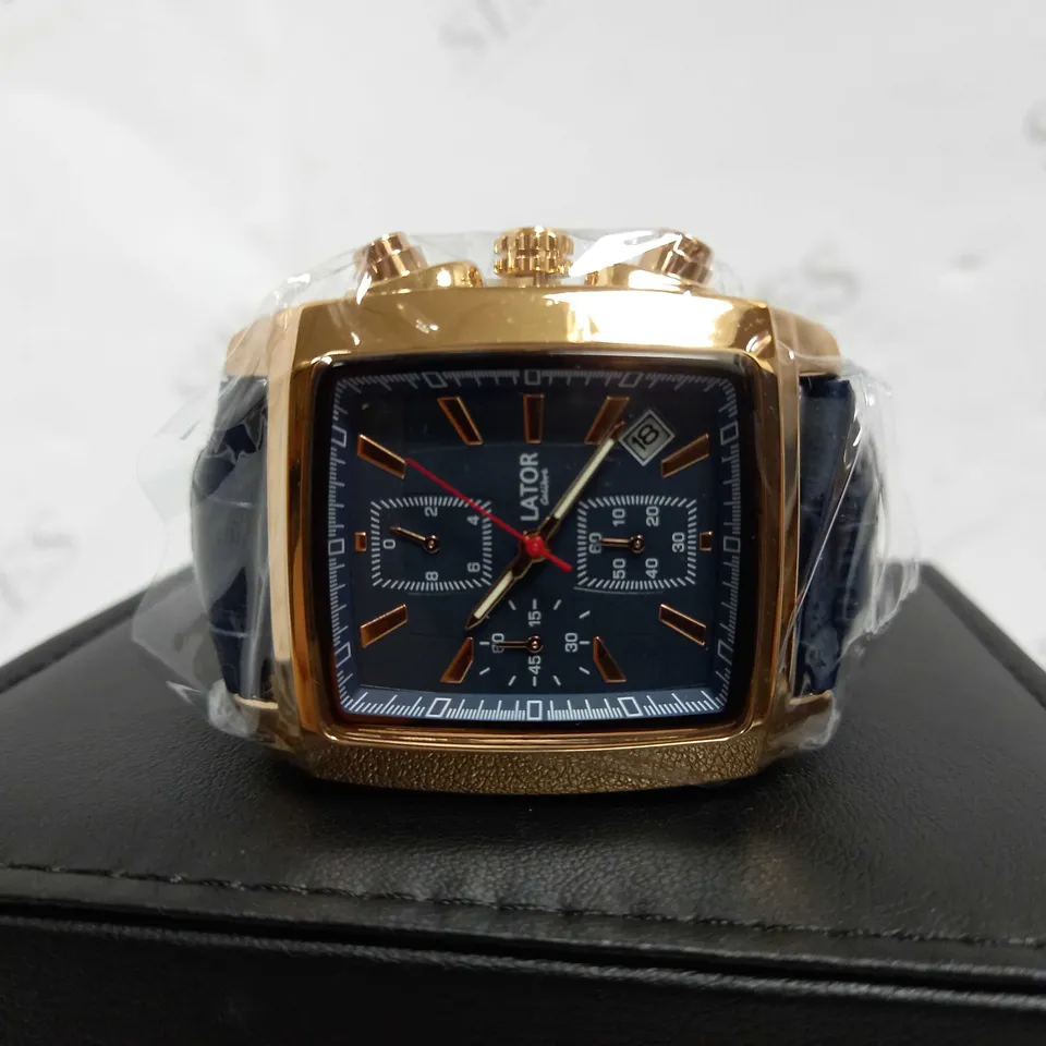 LATOR CALIBRE BLUE TRIPLE DIAL LEATHER STRAP WATCH RRP £585