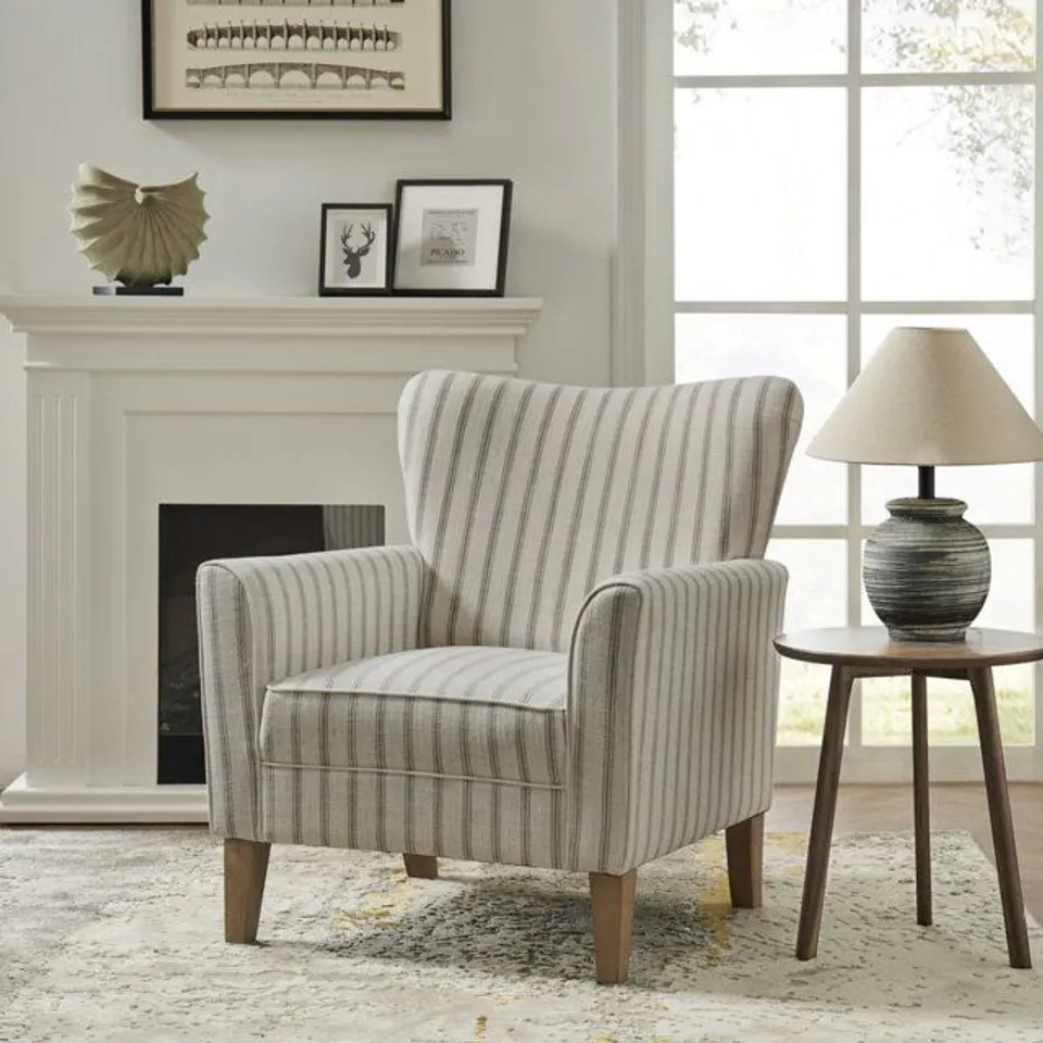 BOXED GUSTAF FARMHOUSE 31" POLYESTER ARMCHAIR WITH SOLID WOOD LEGS - GREY (1 BOX)