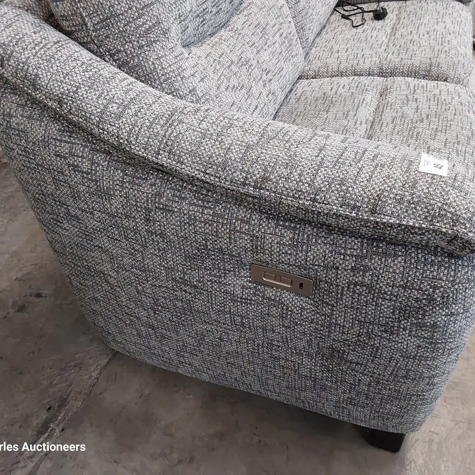 QUALITY BRITISH DESIGNER G PLAN STRATFORD POWER RECLINING TWO SEATER SOFA REED PEWTER FABRIC 