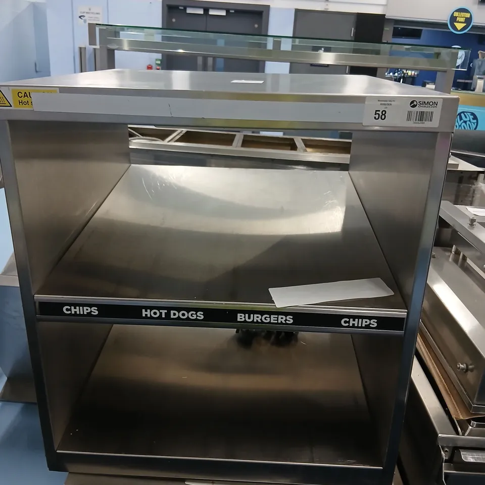 TWO COMMERCIAL STAINLESS STEEL FOOD DISPLAY COUNTER – CHIPS, HOT DOGS & BURGERS UNIT