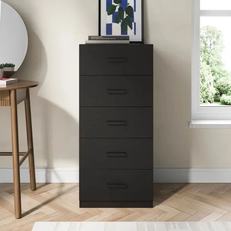 BOXED FLINN TALL 5 DRAWER CHEST - WHITE (1 BOX)