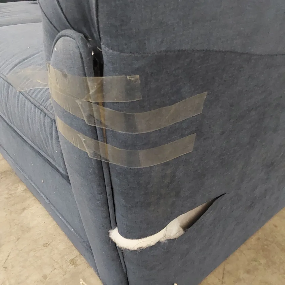 QUALITY DESIGNER 3 SEATER FABRIC UPHOLSTERED SOFA - NAVY BLUE