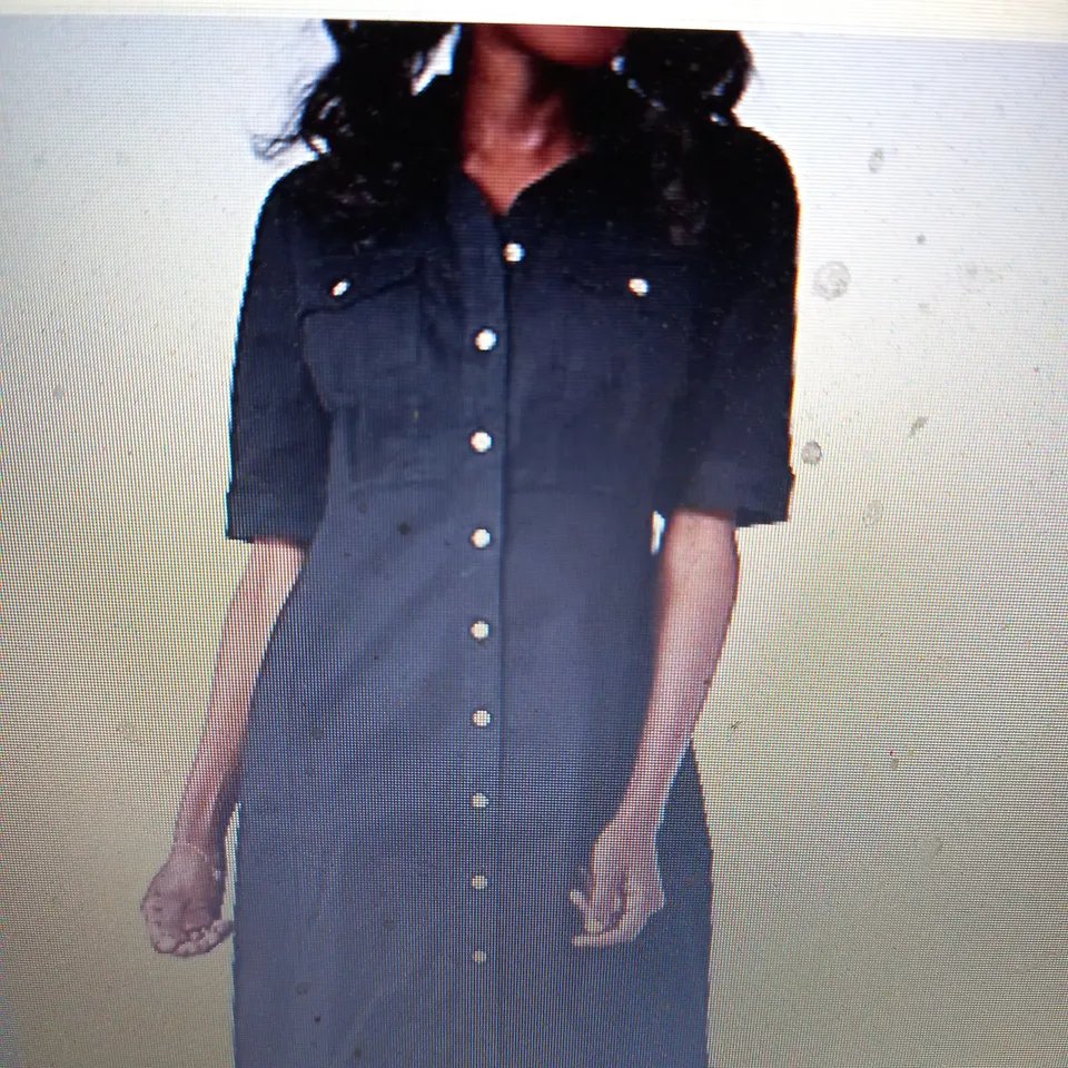 3 X BRAND NEW ELBOW SLEEVE BUTTON UP STRETCH DENIM DRESS BY NINA LEONARD BLACK MEDIUM