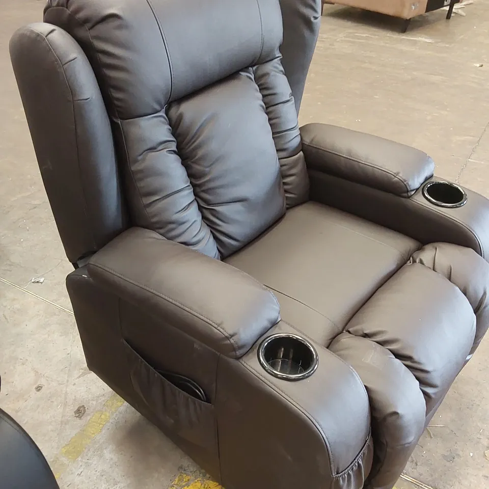 DESIGNER FAUX LEATHER POWER RECLINING CHAIR - BROWN