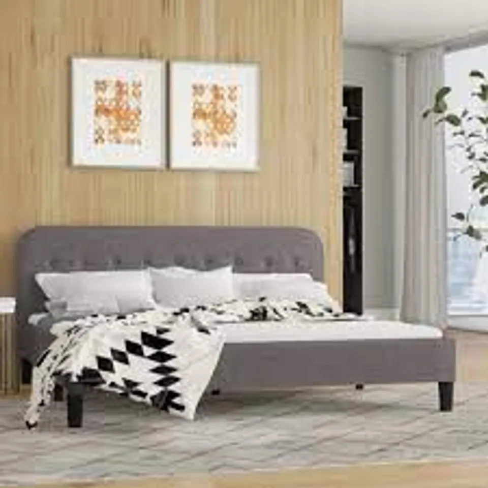 BOXED BIERMAN KING SIZE UPHOLSTERED CURVED PLATFORM BED (1 BOX)