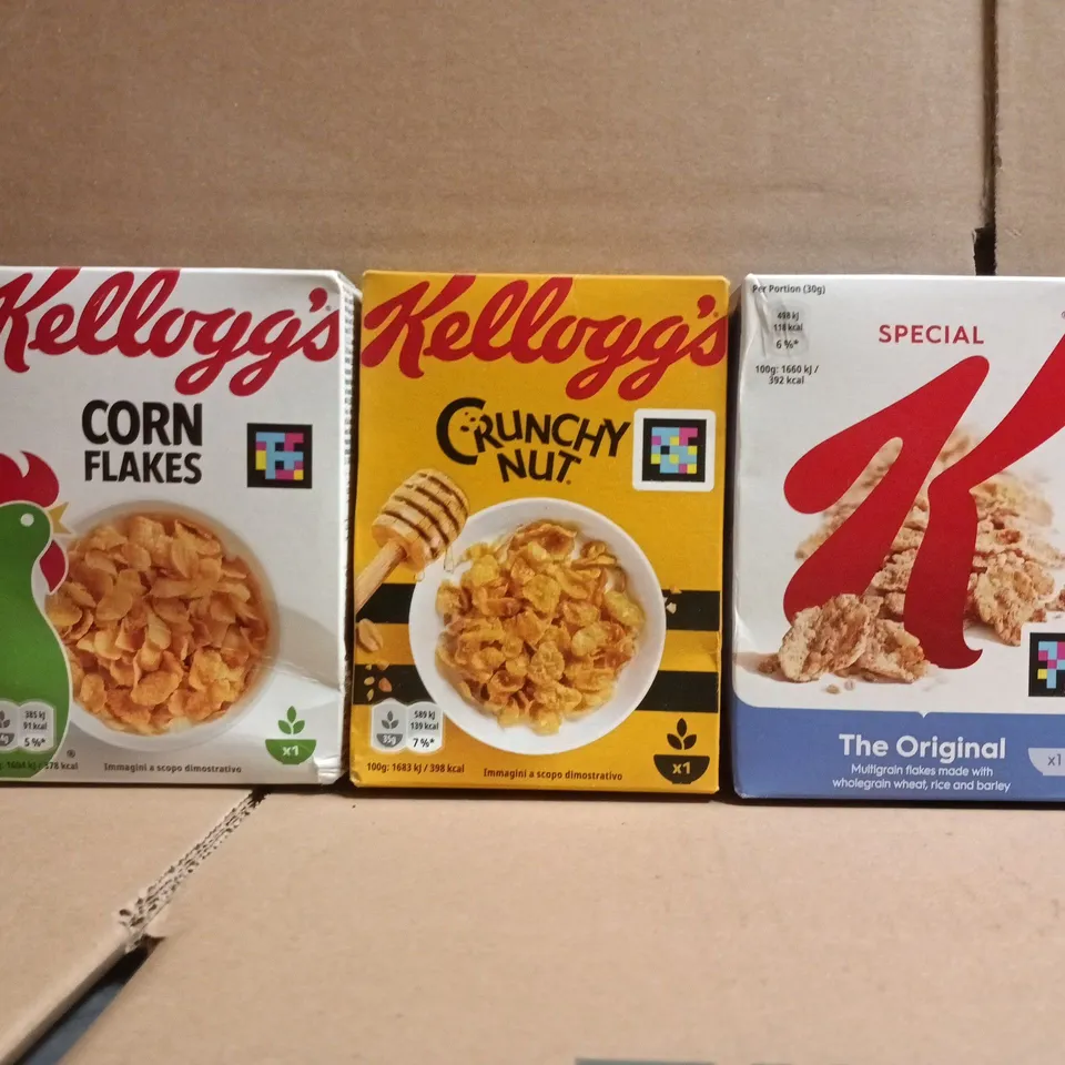 APPROXIMATELY 20 ASSORTED BOXES OF CEREAL TO INCLUDE CORN FLAKES, CRUNCHY NUT, ETC
