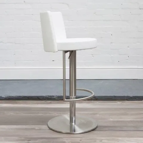 BOXED MONZA CREAM FAUX LEATHER BAR STOOL WITH STAINLESS STEEL BASE