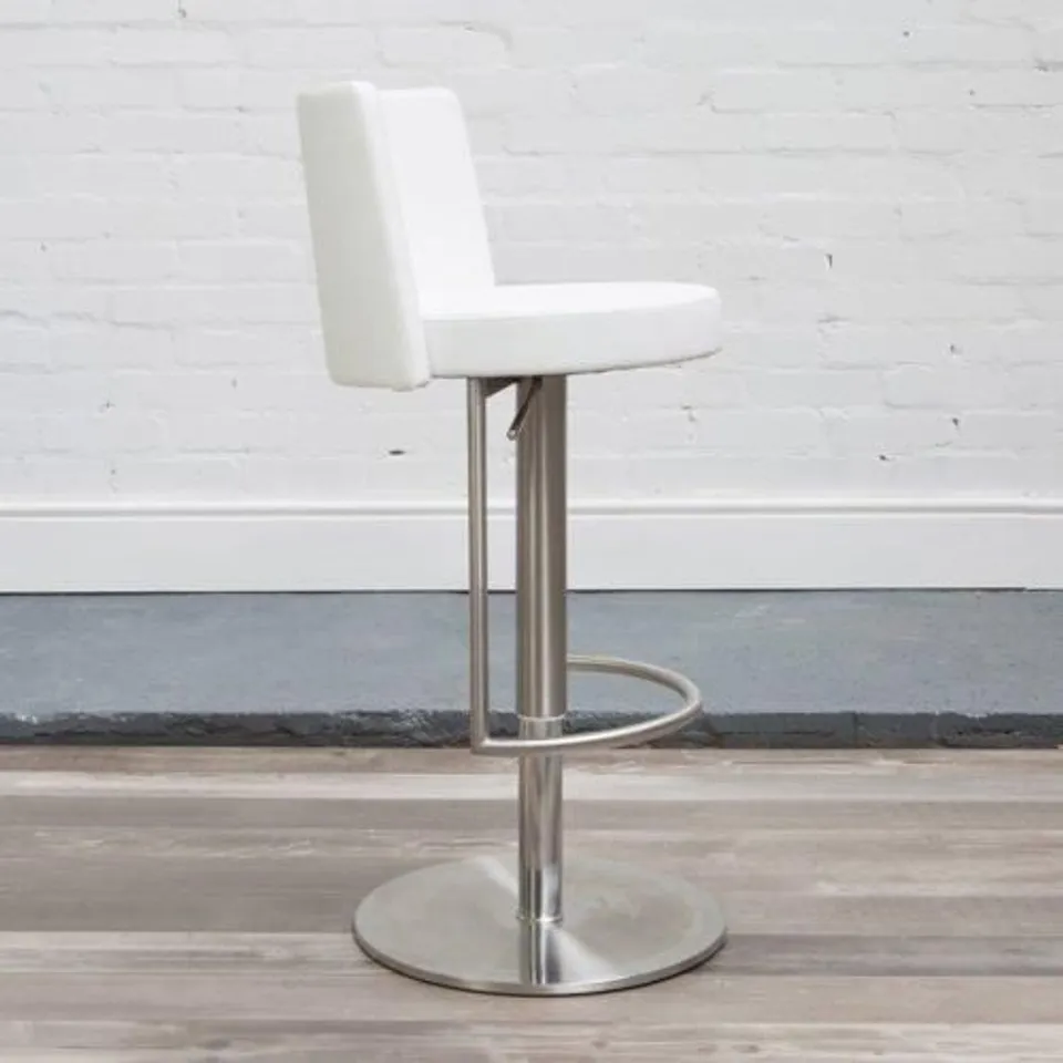 BOXED MONZA CREAM FAUX LEATHER BAR STOOL WITH STAINLESS STEEL BASE