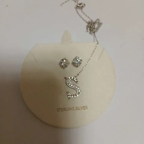 DIAMONIQUE 1.9CT TW INITIAL PENDANT & EARRING SET IN BAUBLE STERLING SILVER 