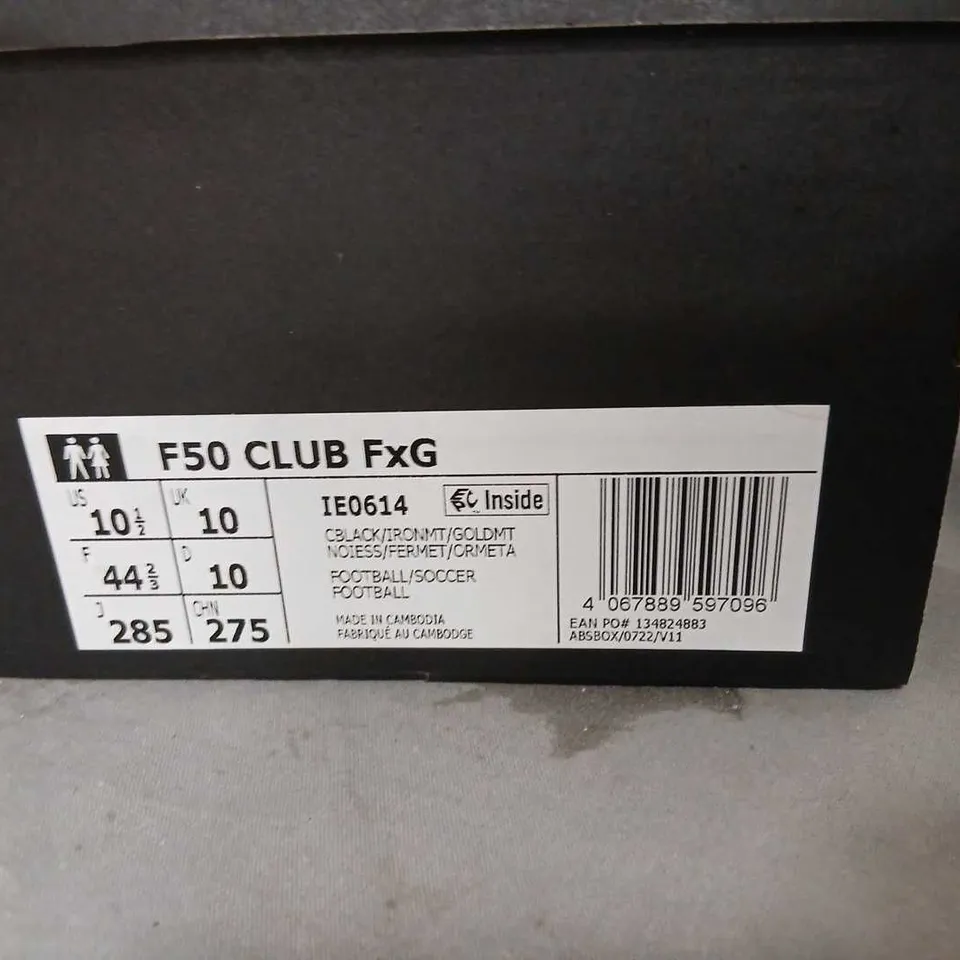 ADIDAS F50 CLUB FXG FOOTBALL BOOTS – BLACK/GOLD, UK 10