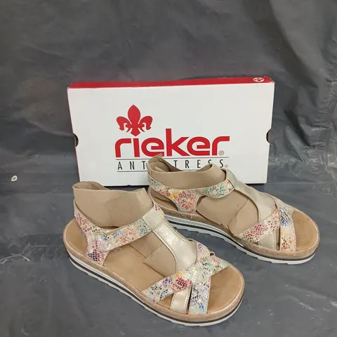 BOXED PAIR OF RIEKER SPORT WEDGE SANDAL - TAUPE SIZE 6 1/2 