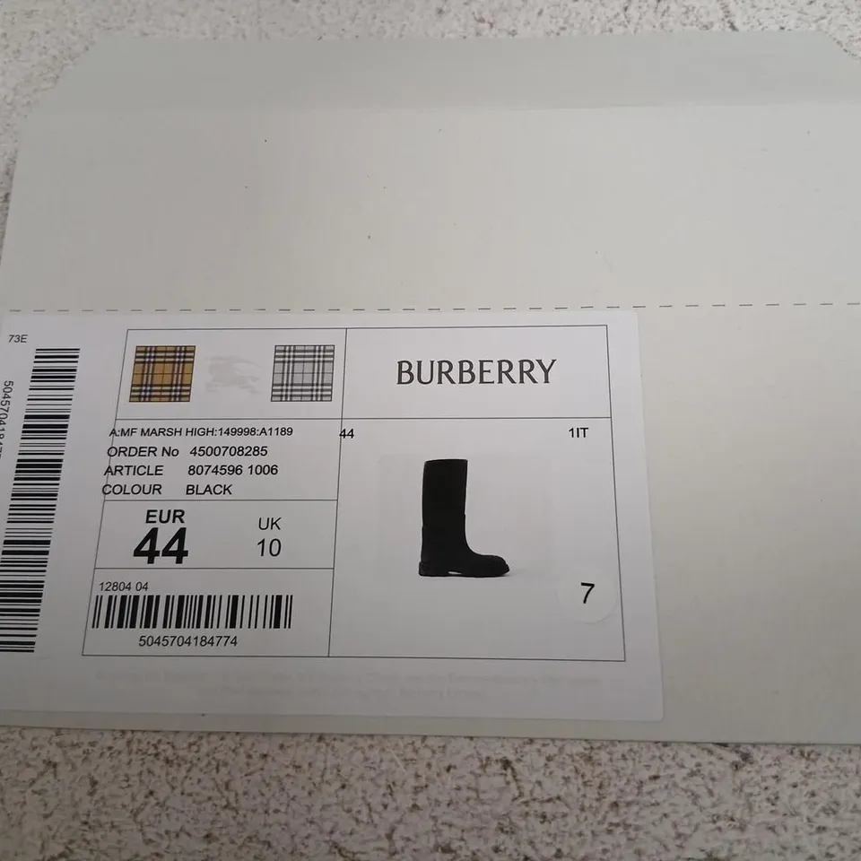 BURBERRY BLACK RUBBER KNEE-HIGH BOOTS – UK 10 (EU 44)