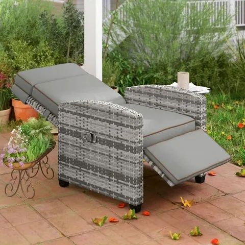 BOXED MOOR K.D. STEEL RATTAN PUMP SOFA WITH LONG SIDE PANELS - GREY (1 BOX)