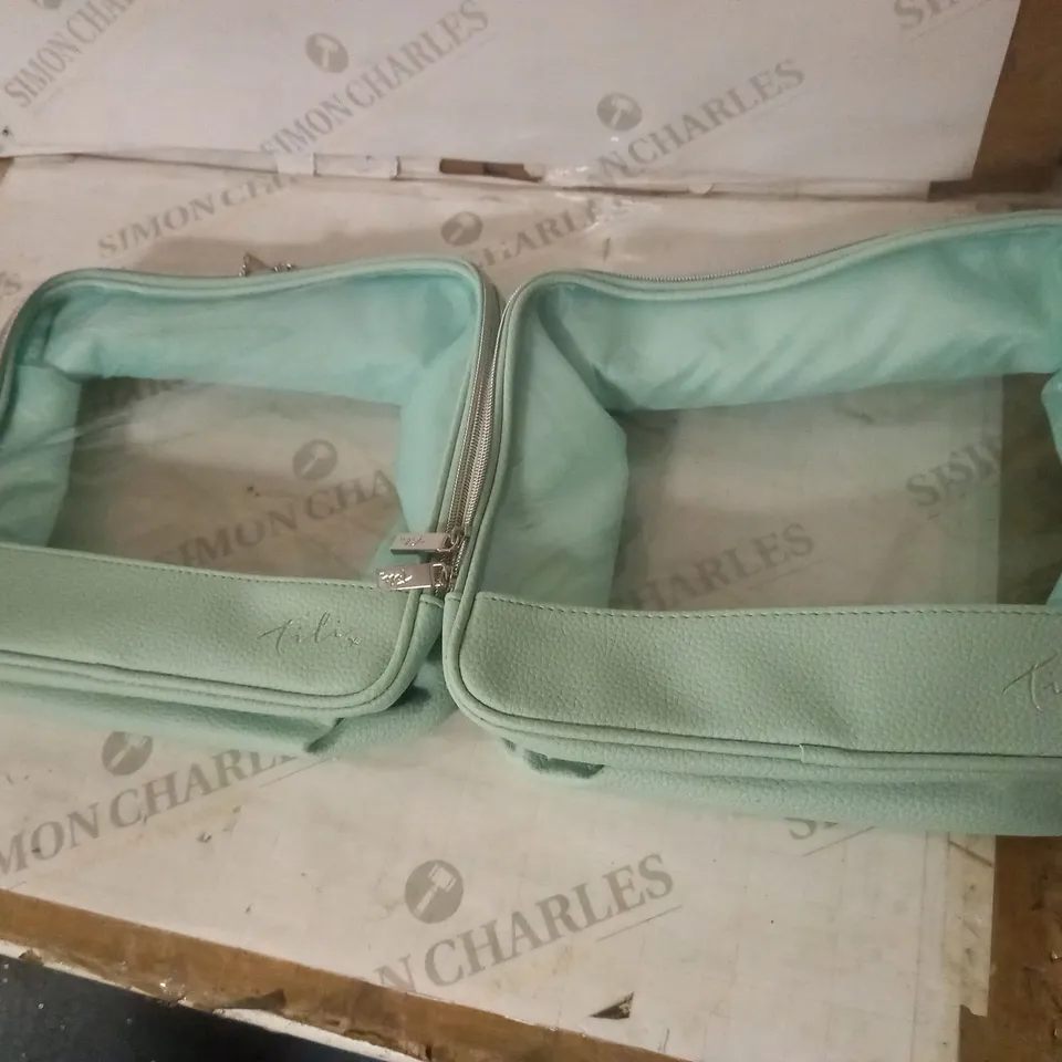SET OF 2 TILI VANITY CLEAR FAUX LEATHER BAGS, MINT GREEN