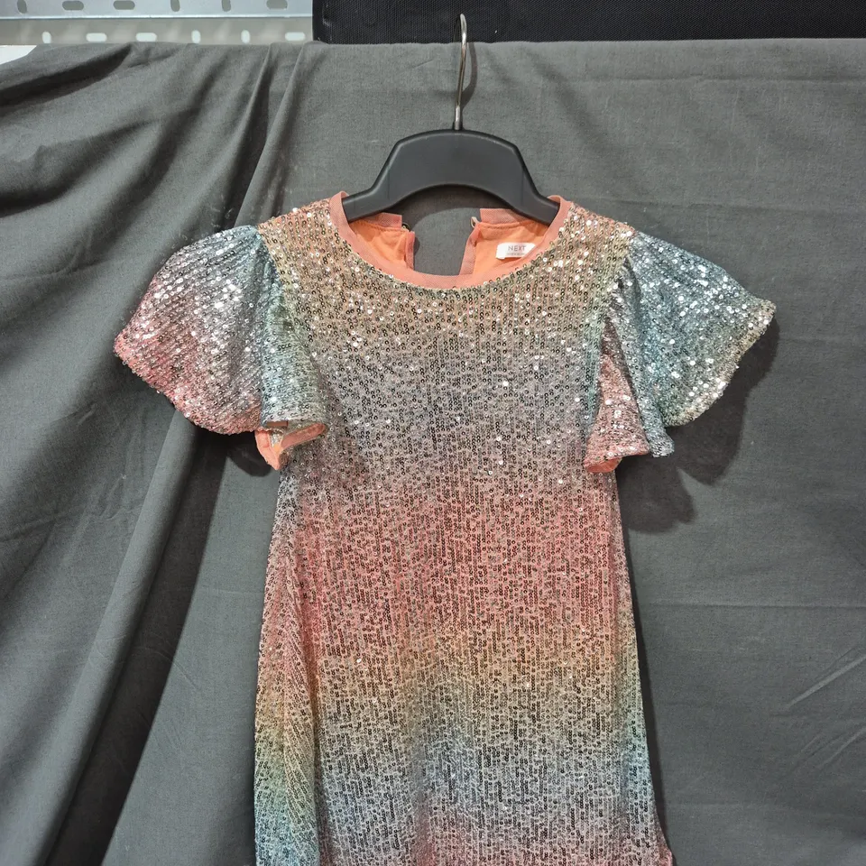 NEXT GIRLS RAINBOW SEQUIN DRESS – MULTICOLOURED GRADIENT - AGED 6 YEARS