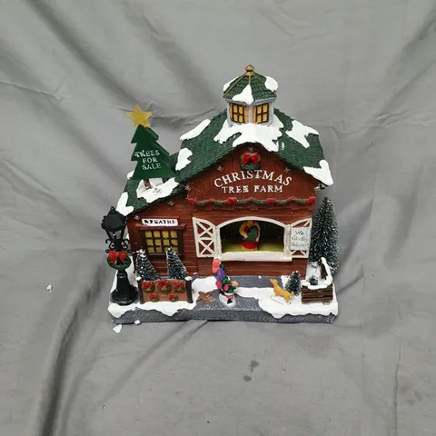 BOXED CHRISTMAS TREE FARM SCENE WITH LIGHTS AND MUSIC