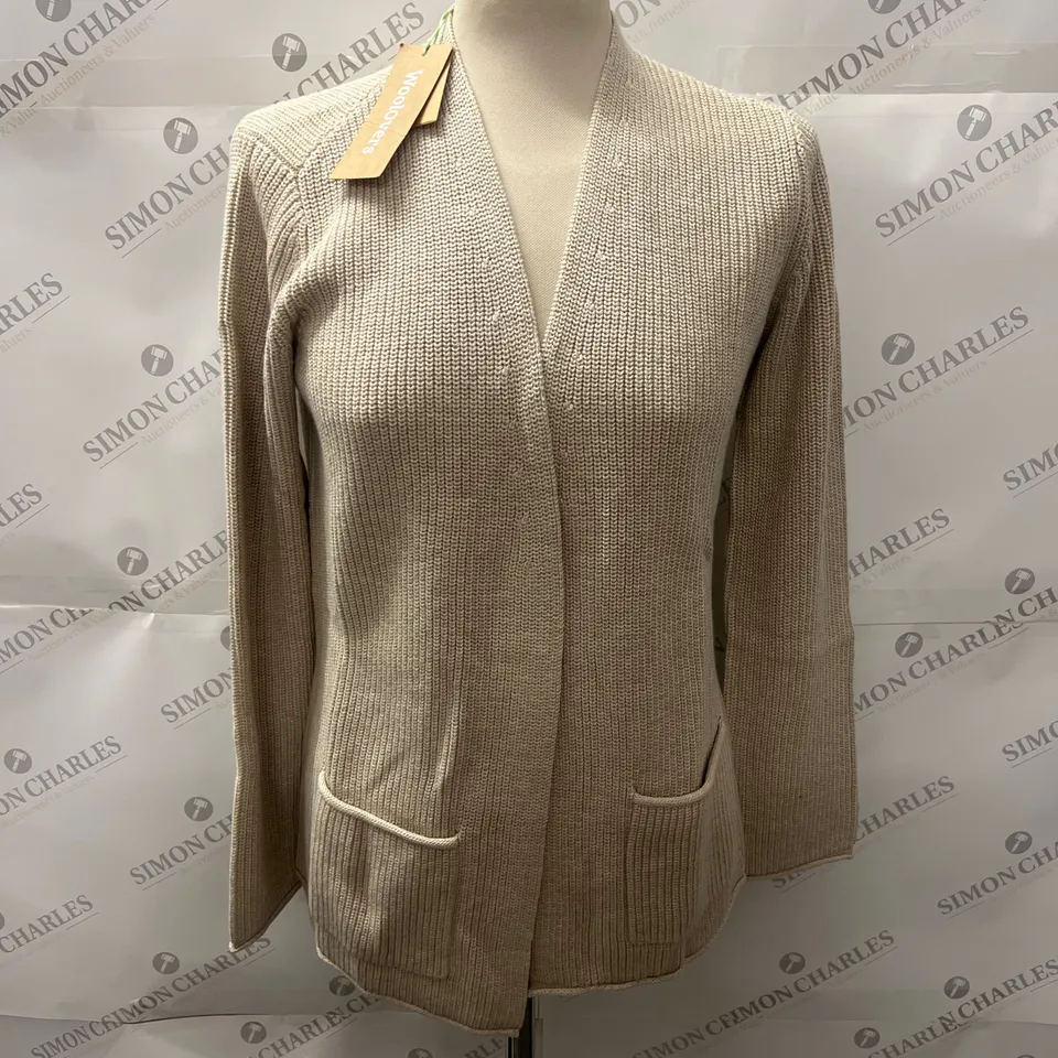 WOOLOVERS EDGE TO EDGE TWIST COTTON CARDIGAN IN NEUTRAL SIZE S