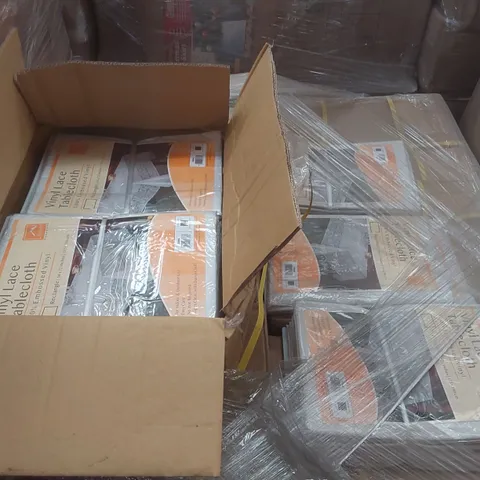 PALLET CONTAINING A VERY LARGE QUANTITY OF ASSORTED ITEMS INCLUDING: VINYL LACE TABLECLOTHS ECT