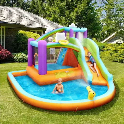 BOXED 3.7 X 3.9 X 2.4M INFLATABLE WATER SLIDE BOUNCE HOUSE AND AIR BLOWER