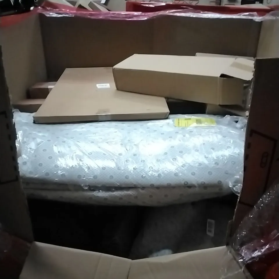 PALLET OF HOUSEHOLD ITEMS TO INCLUDE MEGA FORTS,RETRACTABLE SAFETY GATE, HIGH TEMPERATURE GRILL,THERMOELECTRIC COOLER AND WARMER AND OTHER ASSORTED...