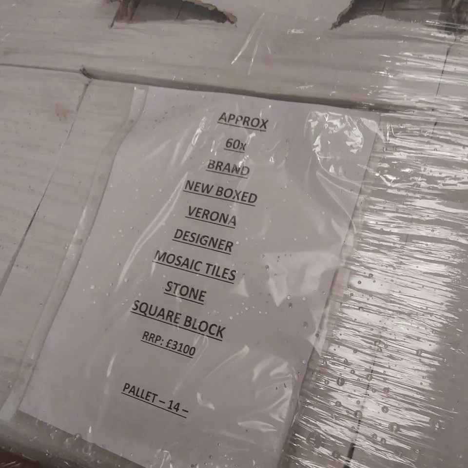 PALLET CONTAINING APPROXIMATELY 60x BRAND NEW BOXED VERONA DESIGNER MOSAIC TILES