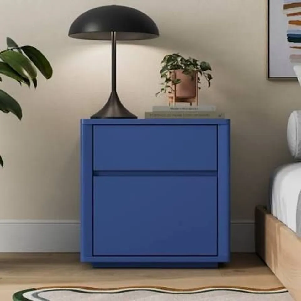 BOXED MALIK 2 DRAWER BEDSIDE TABLE - CLASSIC BLUE (1 BOX)