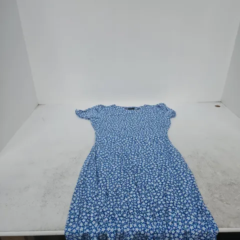 CREW CLOTHING COMPANY WOMEN'S DRESS – BLUE FLORAL PRINT, UK SIZE 12