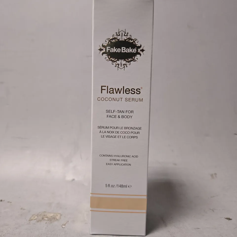 BOX OF APPROXIMATELY 12 FAKE BAKE FLAWLESS COCONUT SERUM SELF-TAN FOR FACE & BODY 