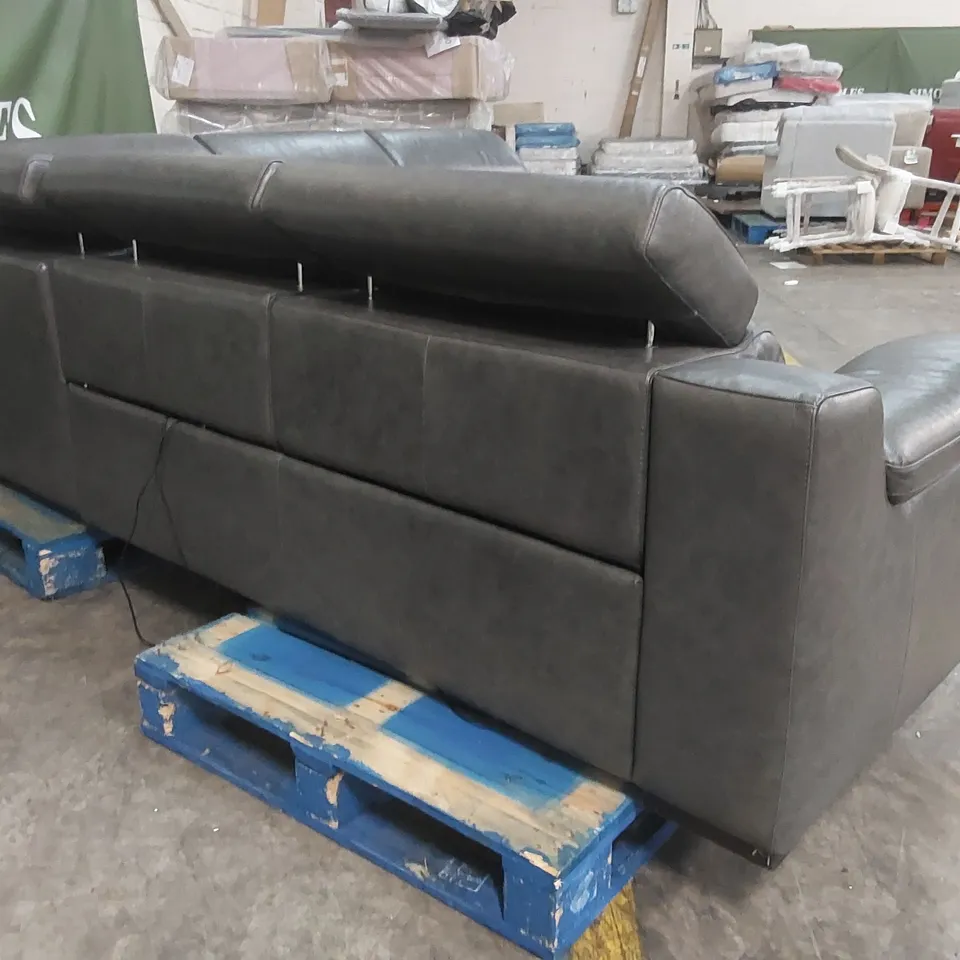 QUALITY DESIGNER ITALIAN MADE RICCARDO LEATHER ELECTRIC RECLINING CORNER SOFA - DARK GREY