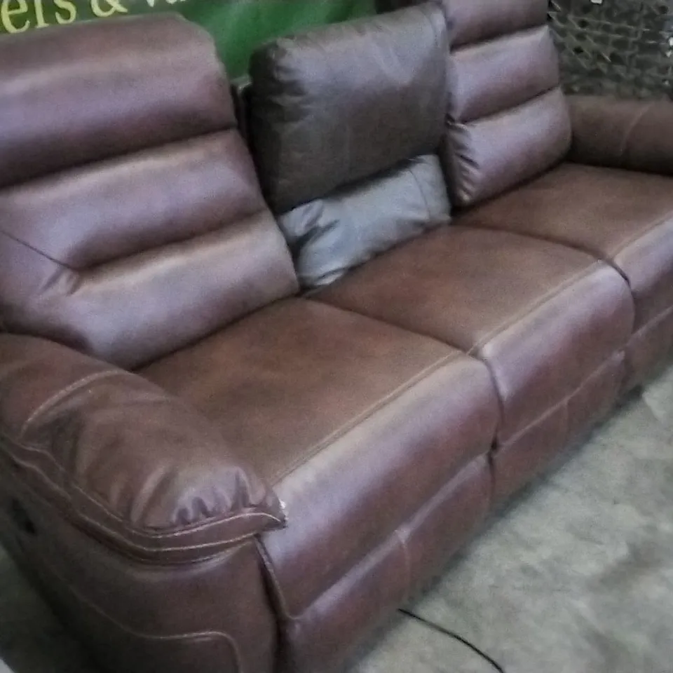 DESIGNER CHOCOLATE LEATHER 3 SEATER POWER RECLINER SOFA 