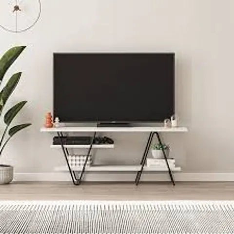 BOXED DECORTIE MODERN ESSEL TV STAND MULTIMEDIA CENTRE WHITE WITH HAIRPIN METAL LEGS β FOR 48 INCH TVS