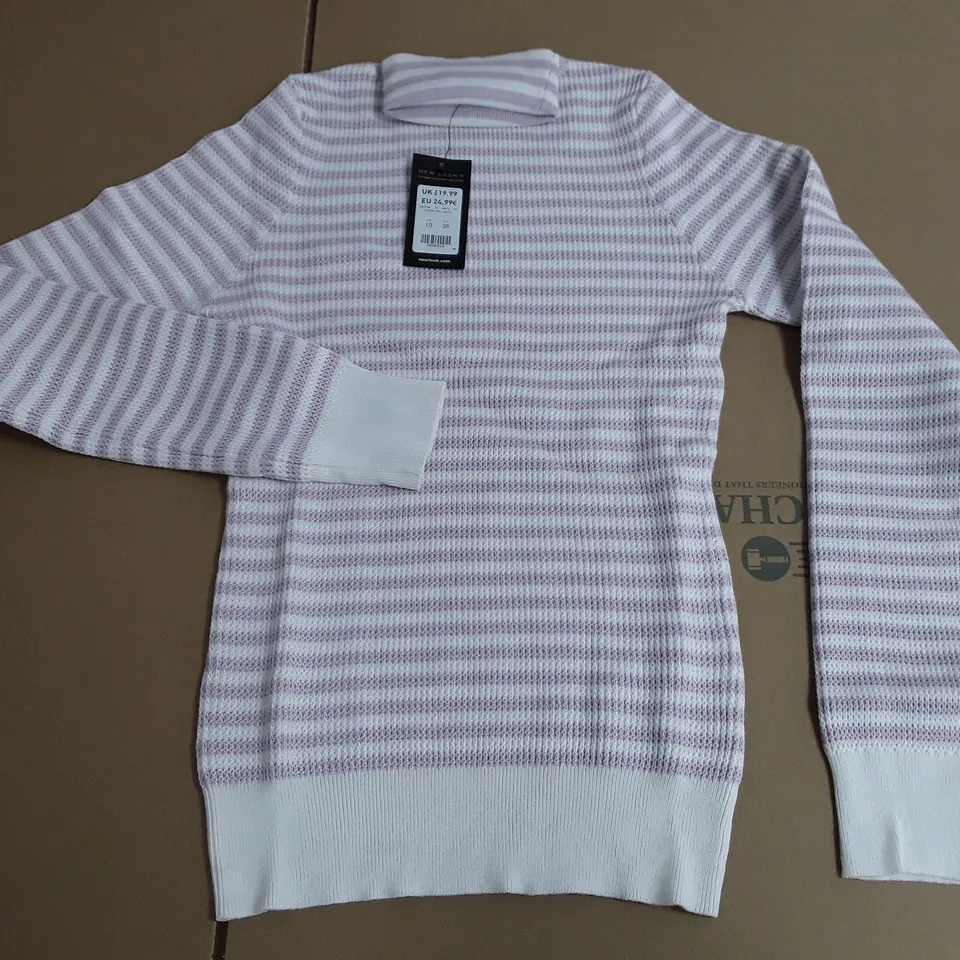 BAGGED NEW LOOK STRIPE JUMPER IN LILAC - UK 10